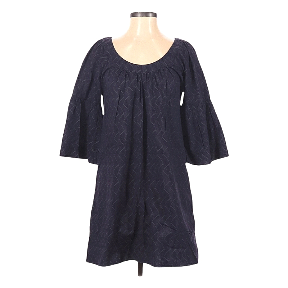 French Connection A-Line Dress Size 2 Scoop Neck 3/4 Sleeve 100% Cotton Ruching